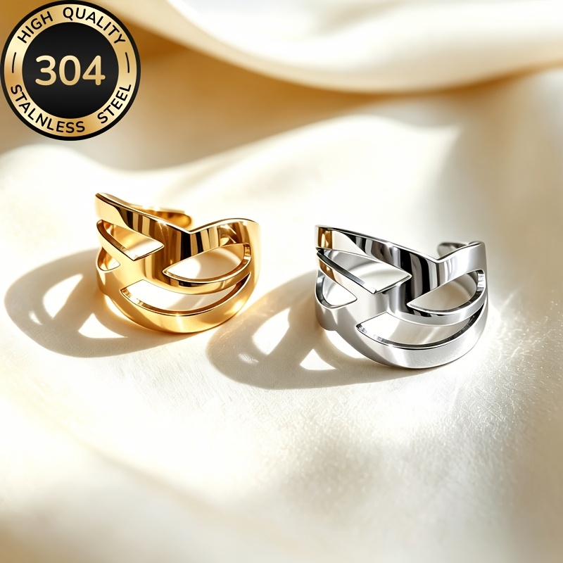 3pcs Geometric Hollow Open Rings Set for Women, Minimalist Slim Design